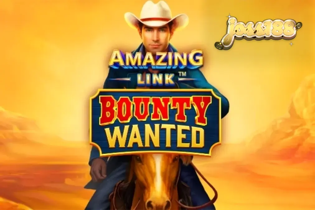 Tampilan visual slot Amazing Link Bounty Wanted dengan latar belakang gurun dan simbol koboi.